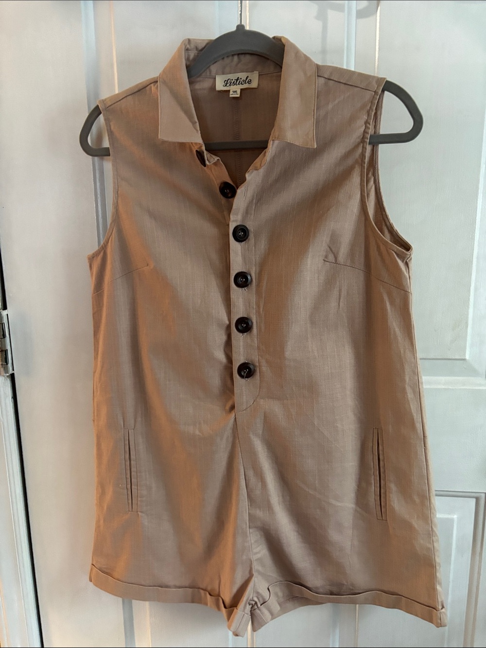 Listicle Tan Sleeveless Button Front Romper